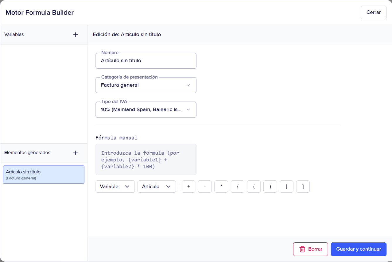 Formula Builder: elemento generado con su fórmula manual